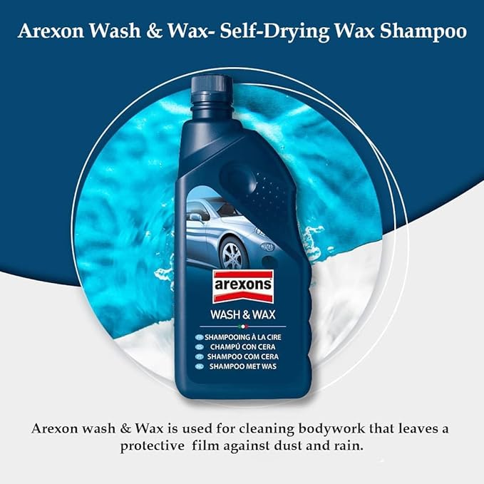 Arexons Wash & Wax – 2-in-1 car shampoo with wax for deep cleaning and a glossy, protective finish in one step