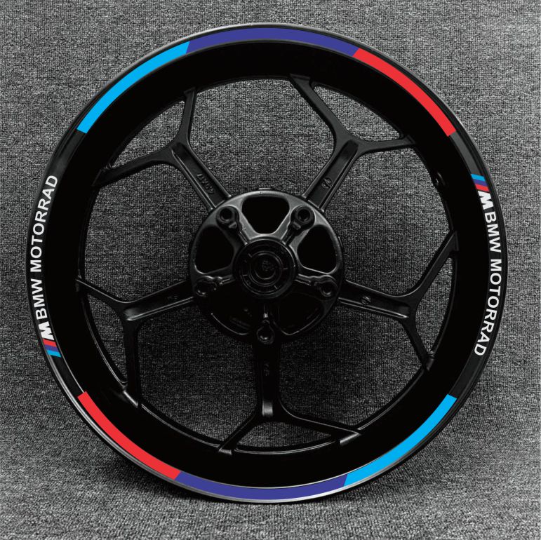 BMW motorbike wheel stickers – premium vinyl decals for a sleek and sporty look.