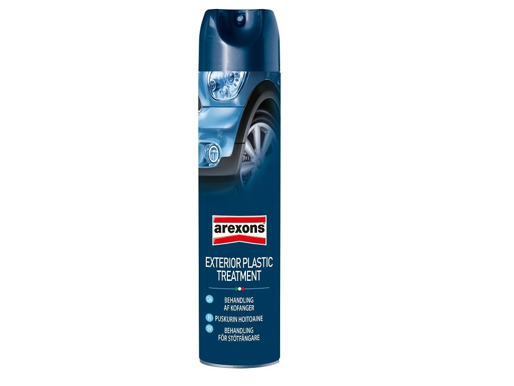 Arexons Exterior Plastic Treatment restores and protects faded car plastics, enhancing shine and UV resistance for a long-lasting finish.