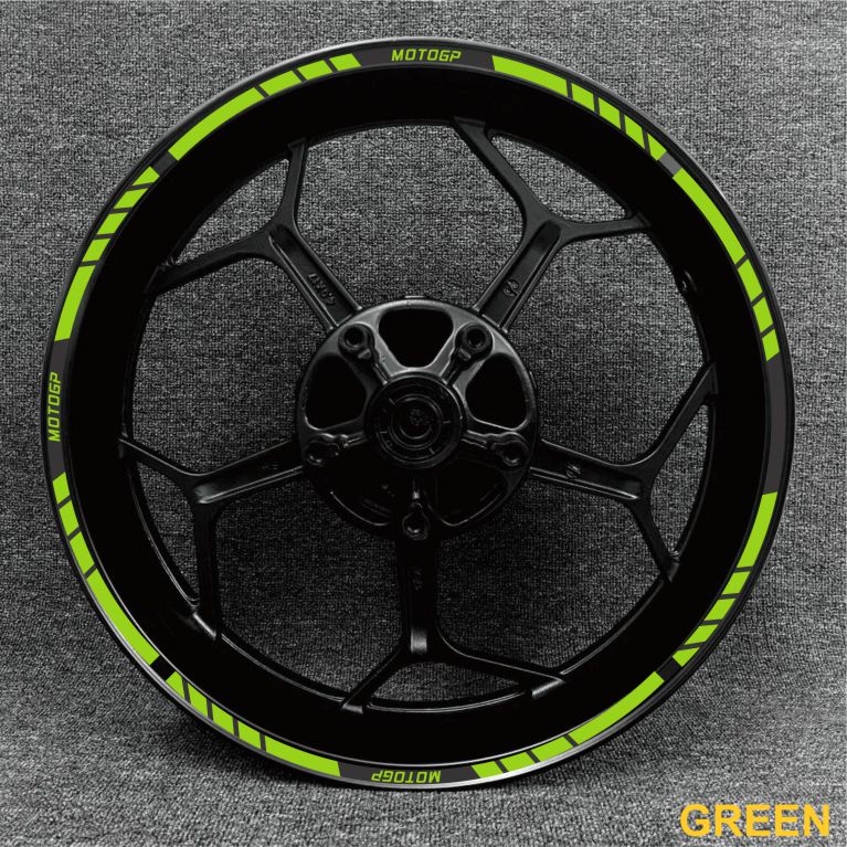 Custom MotoGP wheel stickers – available for 14-inch to 18-inch motorcycle rims.