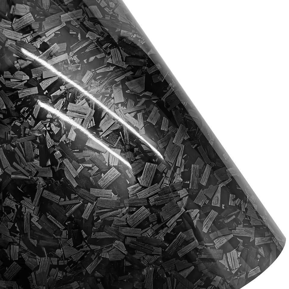 Grey forged carbon fiber vinyl wrap with unique marbled texture for cars and accessories