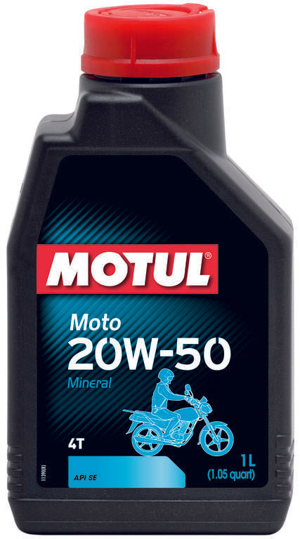 Motul 20W-50 4T mineral engine oil for 4-stroke motorcycles – provides engine protection, smooth clutch performance, and reliability