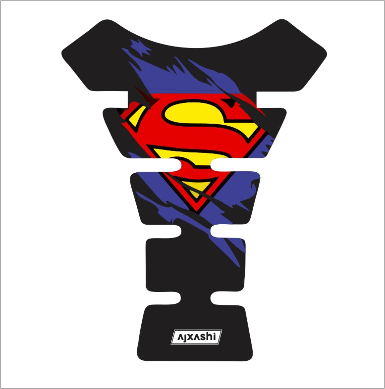 Superman fuel tank pad for motorcycles – high-quality protector featuring the legendary ‘S’ emblem.