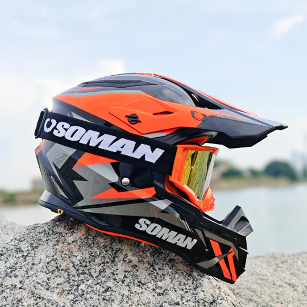Soman lightning orange off road helmet – Autospeed