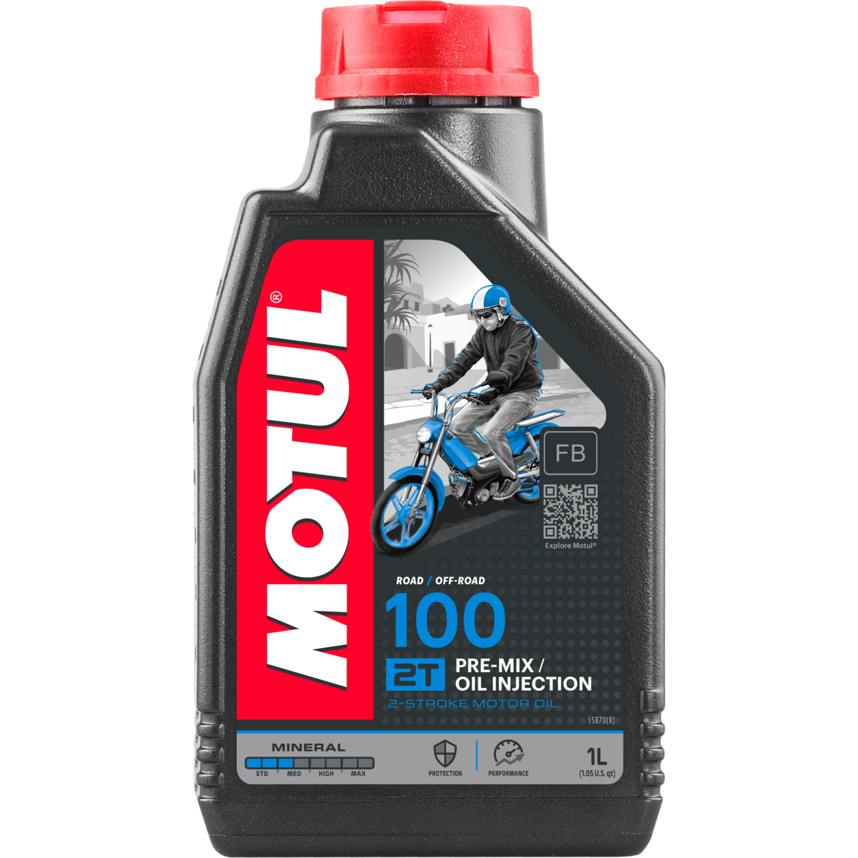 Motul 100 2T 2-stroke engine oil bottle for motorcycles and scooters – high-performance lubricant for improved engine protection and performance