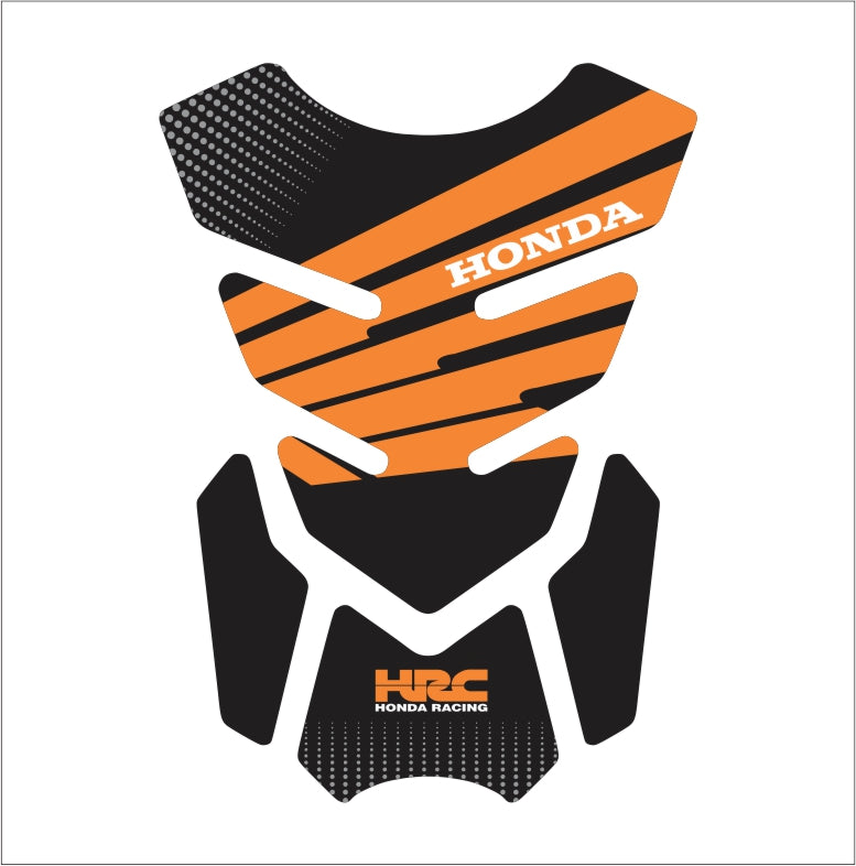 Universal orange Honda tank pad – high-quality motorcycle fuel tank protector with bold Honda graphics.