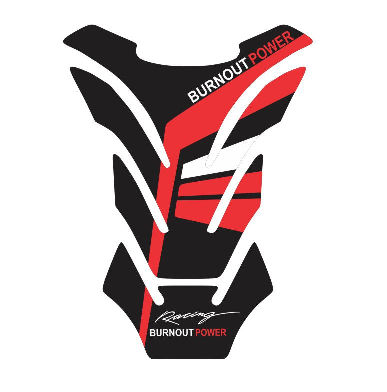 Universal red Burnout Power tank pad – scratch-resistant fuel tank protector with high-performance graphic.