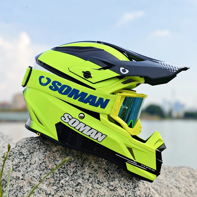 soman fluo green motocross helmet