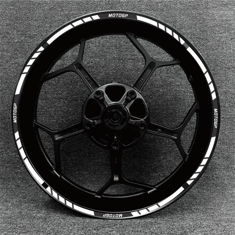 Custom MotoGP wheel stickers – available for 14-inch to 18-inch motorcycle rims.