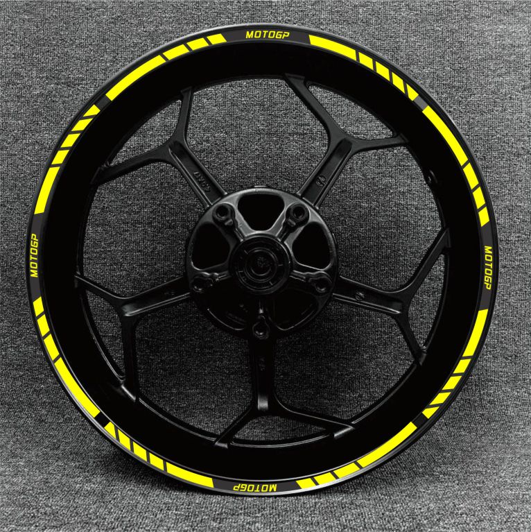 Custom MotoGP wheel stickers – available for 14-inch to 18-inch motorcycle rims.