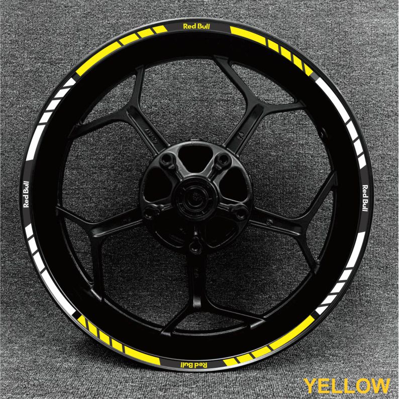 Premium Red Bull wheel decals – fit Suzuki, Honda, Yamaha, and Aprilia sportbikes.