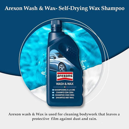 Arexons Wash & Wax – 2-in-1 car shampoo with wax for deep cleaning and a glossy, protective finish in one step