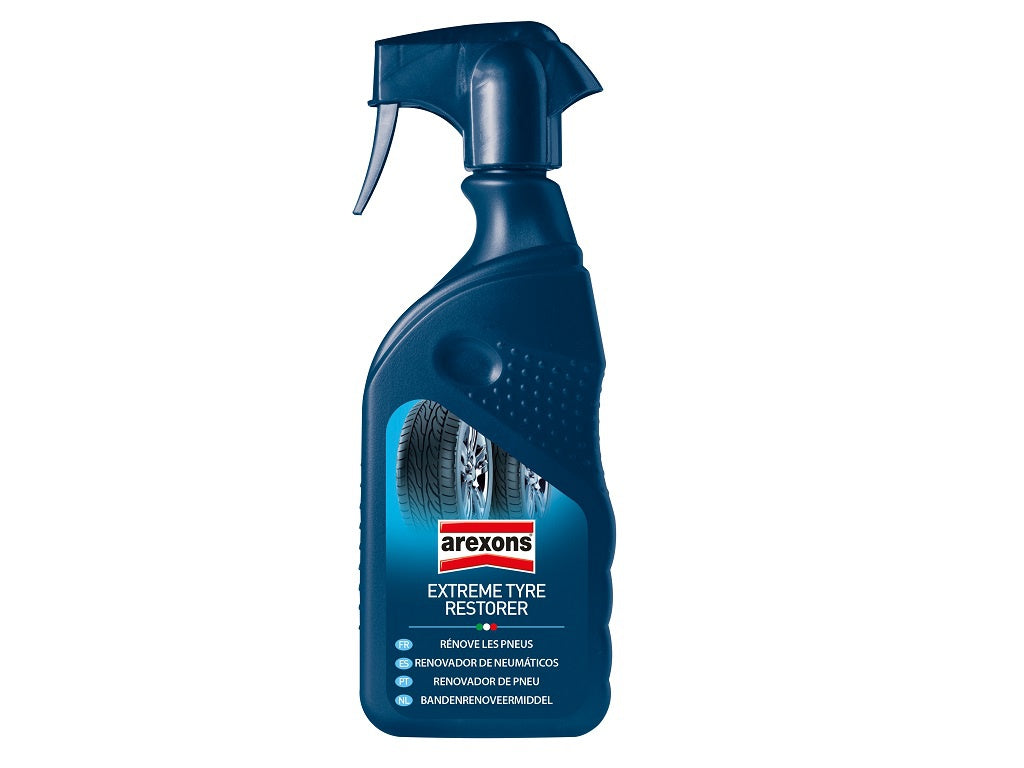 Arexons Extreme Tire Restorer – advanced tire shine formula that restores deep black color and protects against cracking and fading.