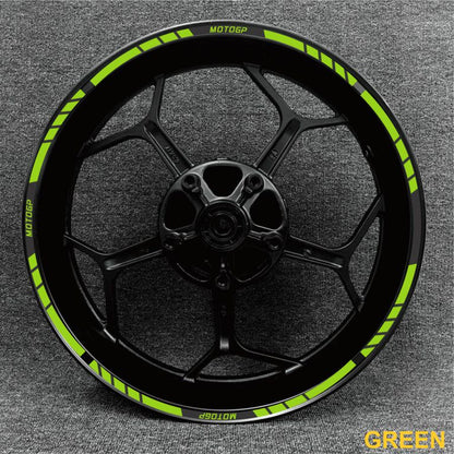 Custom MotoGP wheel stickers – available for 14-inch to 18-inch motorcycle rims.