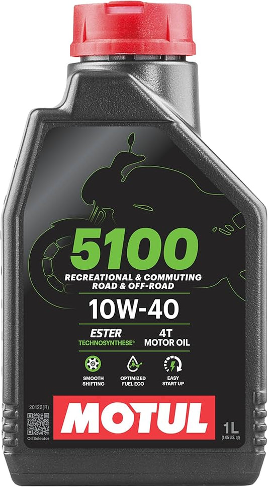 MOTUL 5100 10W-40 4T synthetic engine oil for 4-stroke motorcycles – enhanced wear protection and smooth gear shifting