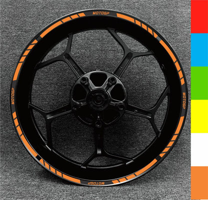 Custom MotoGP wheel stickers – available for 14-inch to 18-inch motorcycle rims.