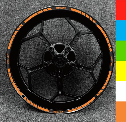 Custom MotoGP wheel stickers – available for 14-inch to 18-inch motorcycle rims.