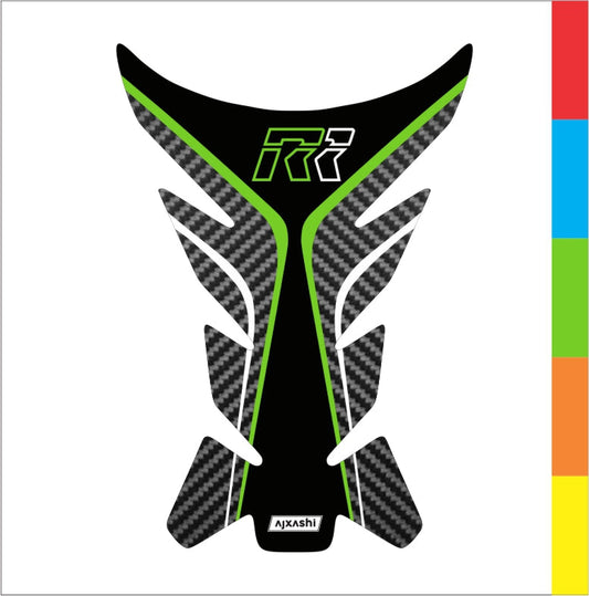 Universal R1 tank pad – durable motorcycle fuel tank protector with sleek carbon fiber accents.