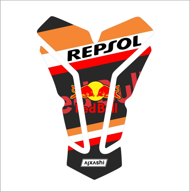 Red Bull Repsol universal motorcycle tank pad – high-quality fuel tank protector with bold racing graphics for sportbikes