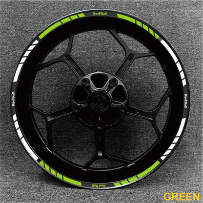 Premium Red Bull wheel decals – fit Suzuki, Honda, Yamaha, and Aprilia sportbikes.