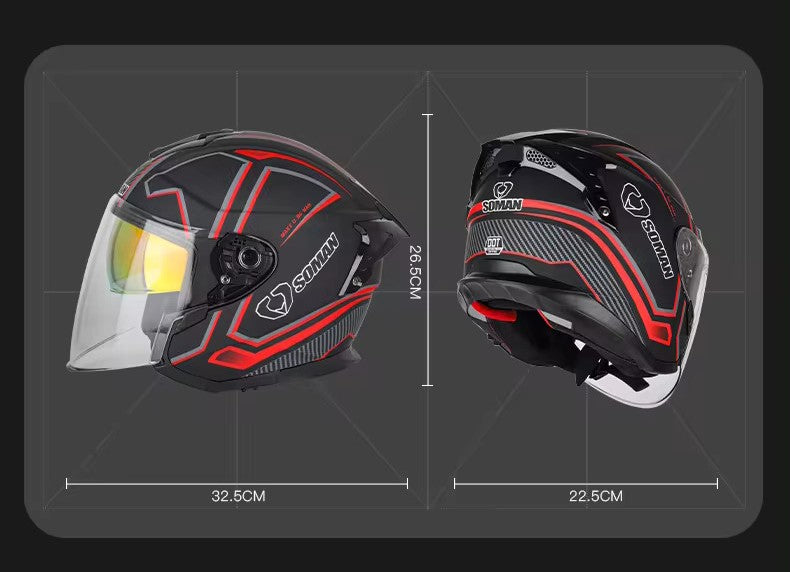 Soman Open Face helmet Red Carbon Fiber