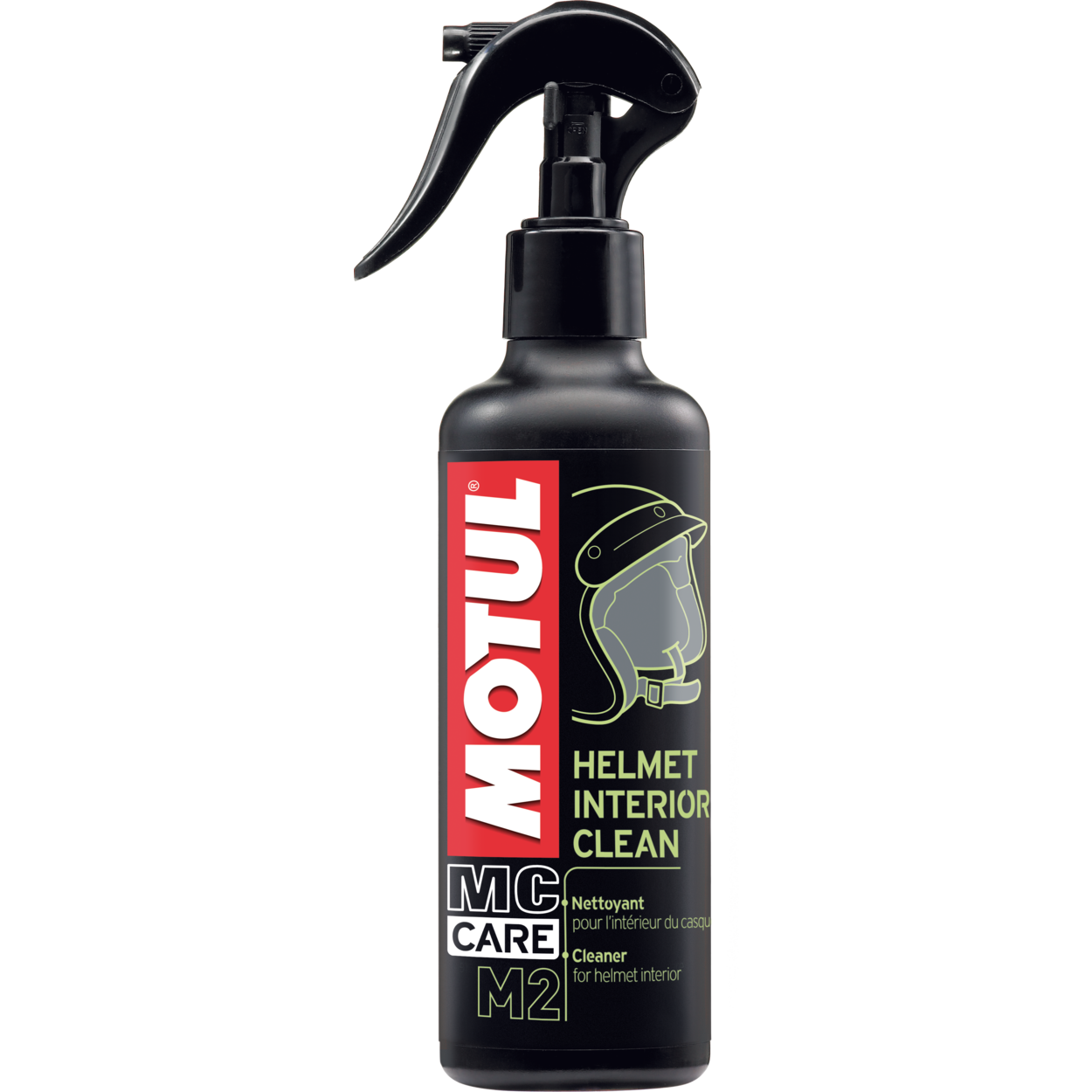 Motul Helmet Interior Clean spray – antibacterial foam cleaner for helmet padding and inner lining, removes odors and ensures hygiene