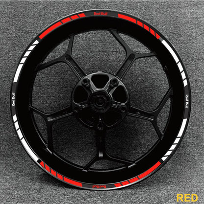 Premium Red Bull wheel decals – fit Suzuki, Honda, Yamaha, and Aprilia sportbikes.