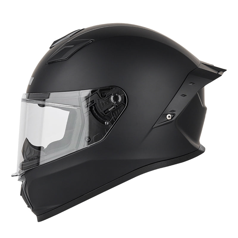 Soman F1 full face motorcycle helmet in matte black, featuring a sleek, minimalist design with full head protection for safe riding