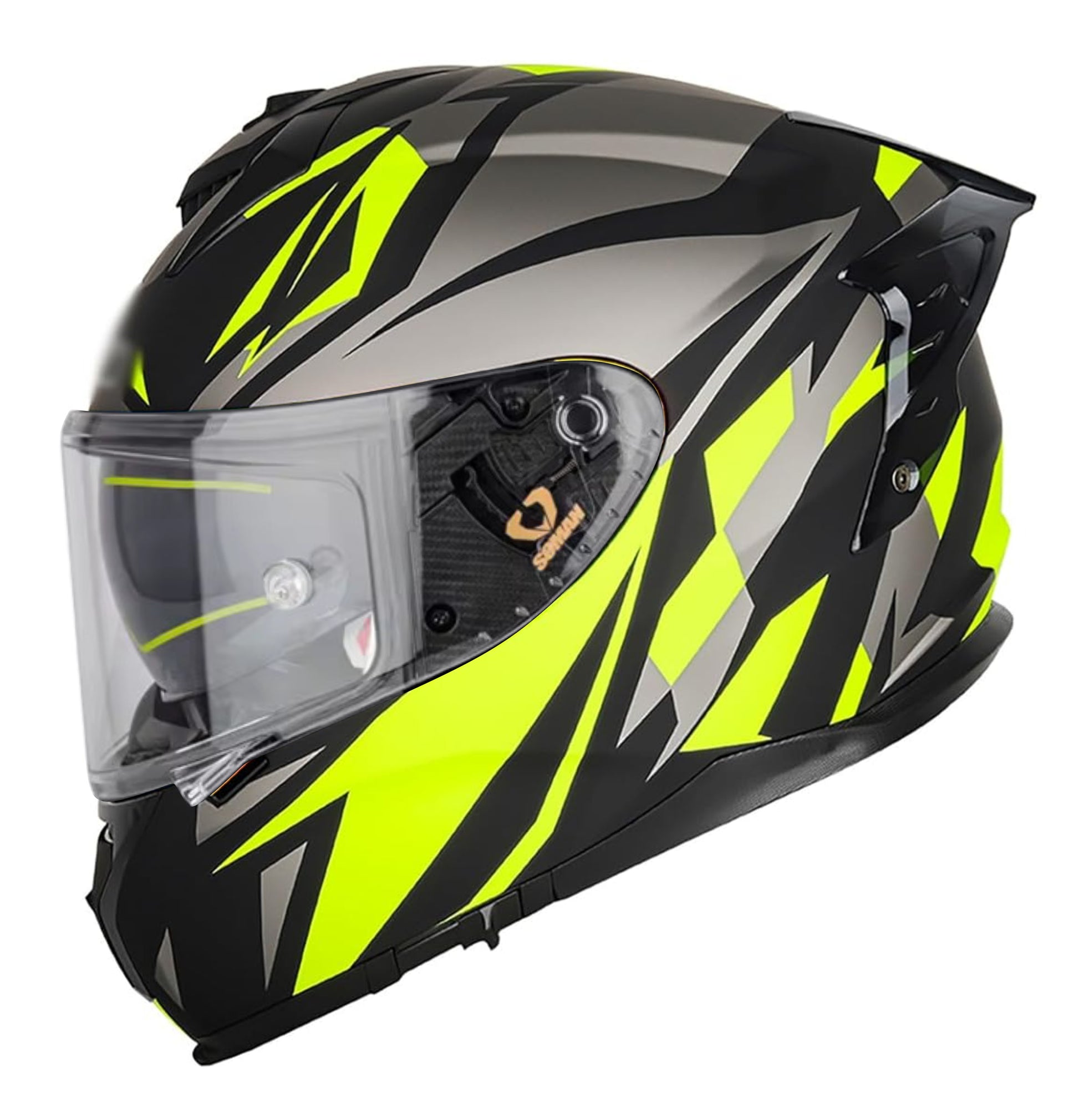 Soman full face motorcycle helmet in flash Green with a sleek design, providing full head coverage and high-impact protection.