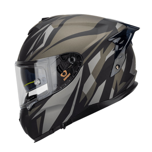 Soman Flash full face motorcycle helmet in sleek grey, designed for aerodynamic performance and full head protection.