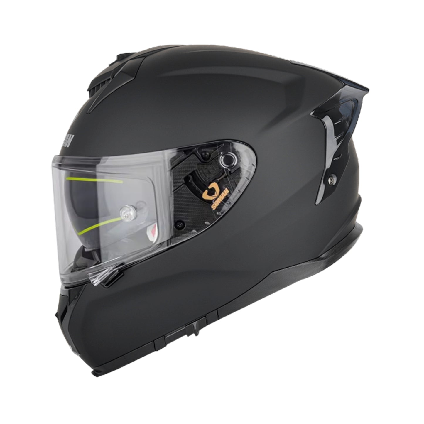 Soman full face motorcycle helmet in matte black with a streamlined design and clear visor, ideal for safe and stylish riding.