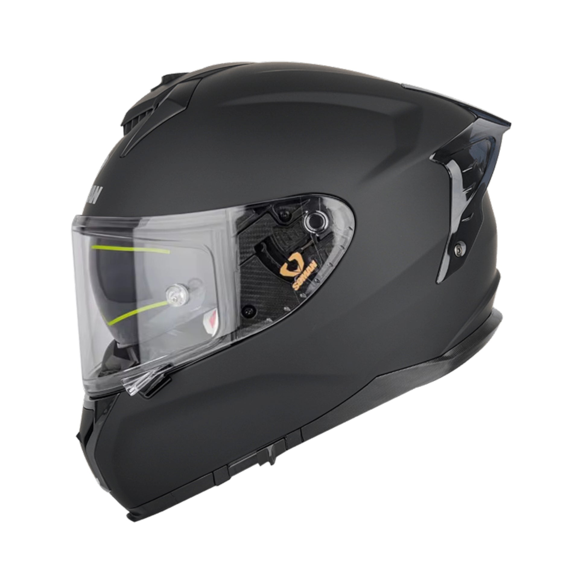 Soman full face motorcycle helmet in matte black with a streamlined design and clear visor, ideal for safe and stylish riding.
