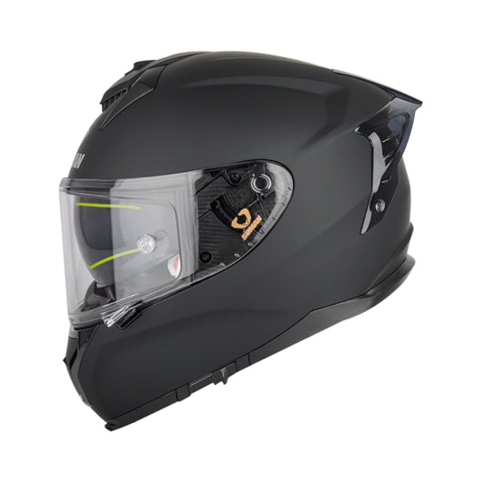 Soman full face motorcycle helmet in matte black with a streamlined design and clear visor, ideal for safe and stylish riding.