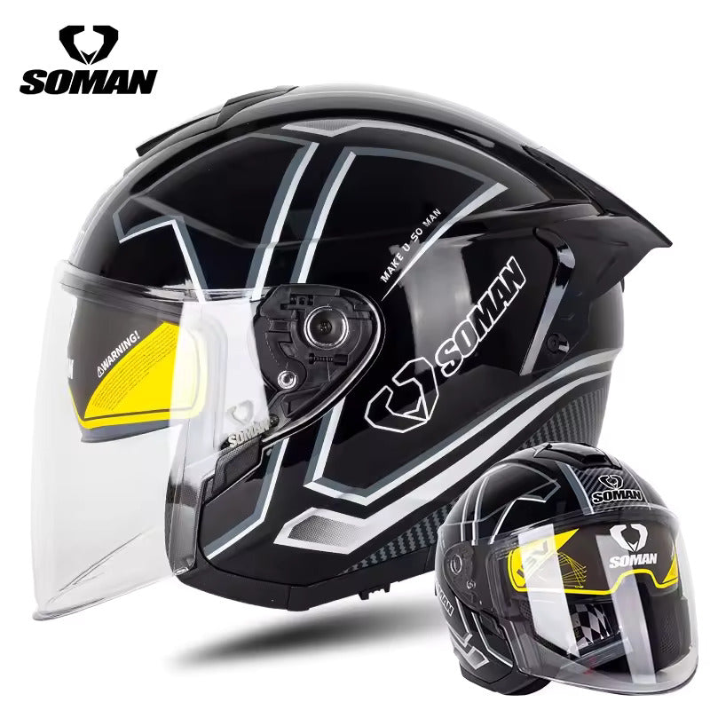 Soman Open Face Helmet featuring carbon fiber accents, sleek visor, and lightweight design for stylish, safe riding.