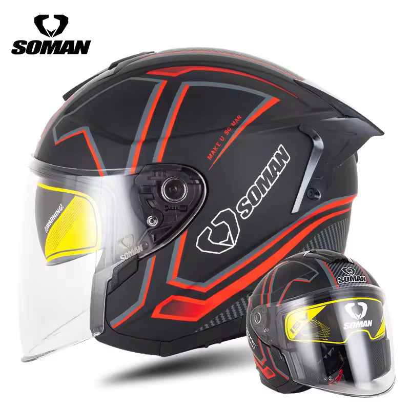 Soman Open Face Helmet featuring carbon fiber accents, sleek visor, and lightweight design for stylish, safe riding.