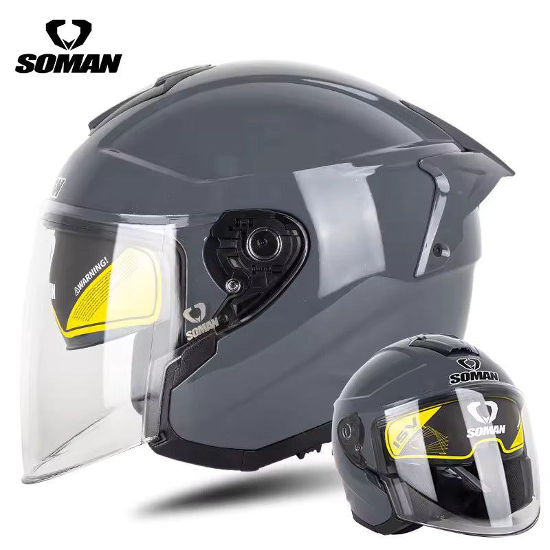 Soman Open Face nardo grey helmet – elegant open-face motorcycle helmet with clear visor, glossy finish, and comfortable inner padding