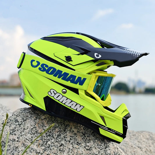 soman fluo green motocross helmet