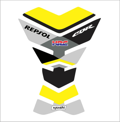 Repsol Honda CBR motorcycle tank pad – durable protector with official yellow racing livery