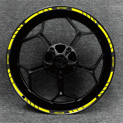 Custom MotoGP wheel stickers – available for 14-inch to 18-inch motorcycle rims.