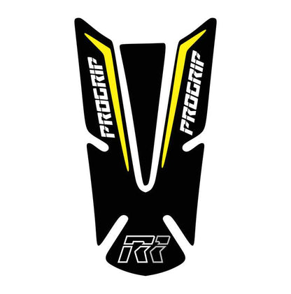 Yellow Progrip motorcycle tank pad – high-quality fuel tank protector with Progrip logo and durable design.